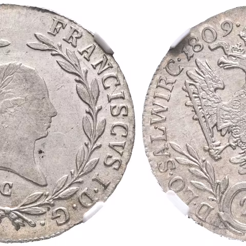 20 Krejcar 1809 C, Hal.2035, certifikace NGC, hodnocení MS 64, luxusní zachovalost