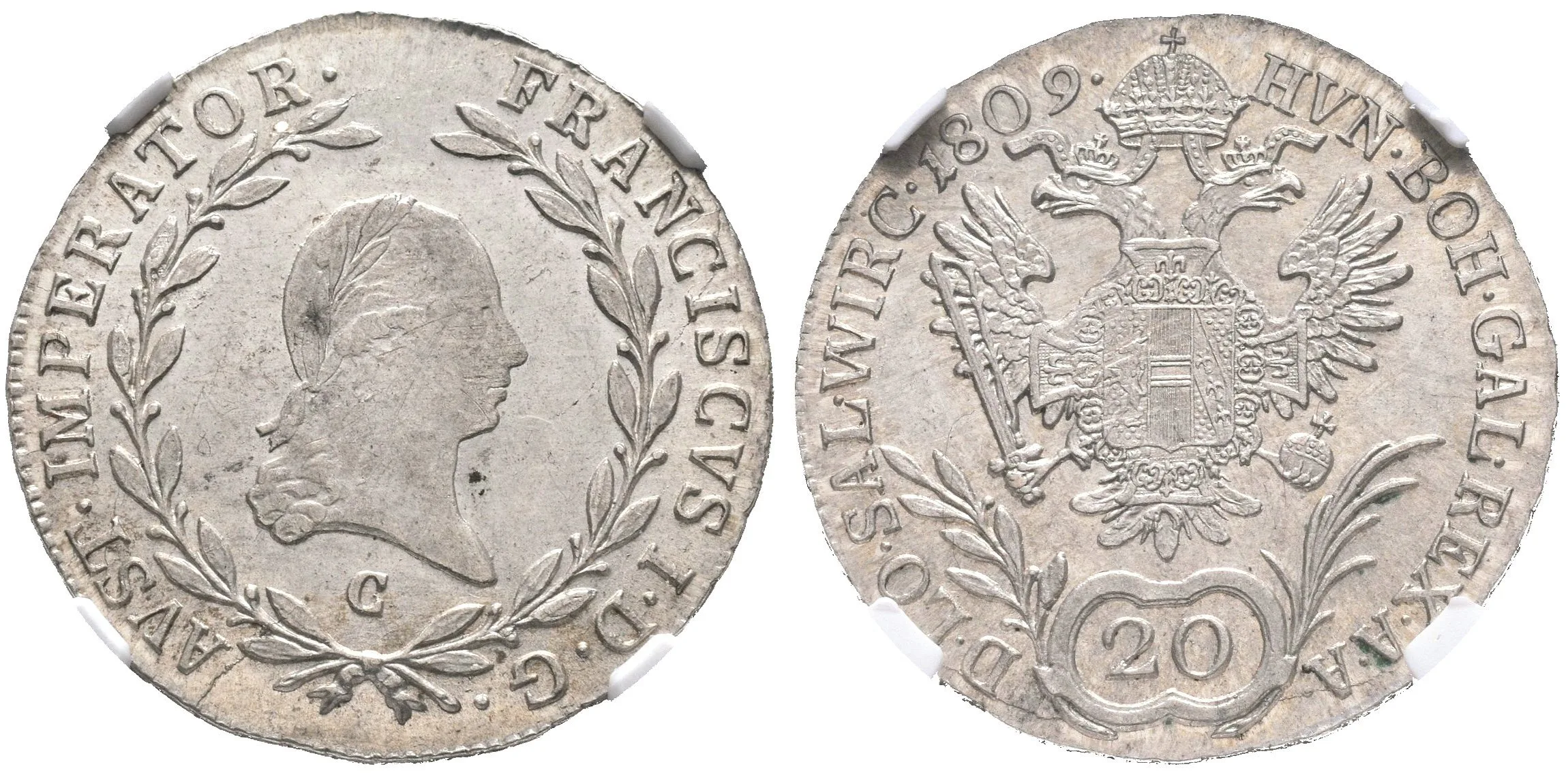 20 Krejcar 1809 C, Hal.2035, certifikace NGC, hodnocení MS 64, luxusní zachovalost — 1