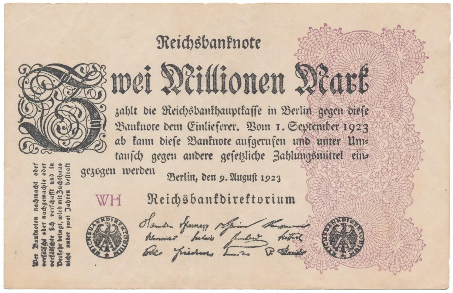 Německo, 2 Millionen Mark 1923, Ro.103d