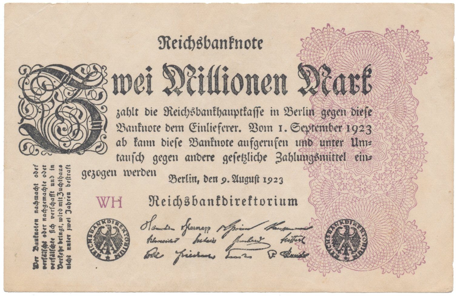 Německo, 2 Millionen Mark 1923, Ro.103d