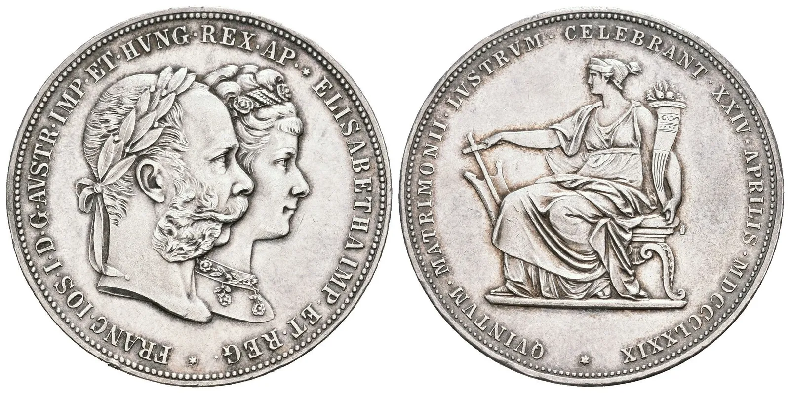 2 Zlatník 1879 - Stříbrná svatba, bez tečky za slovem ELISABETHA na líci, — 1