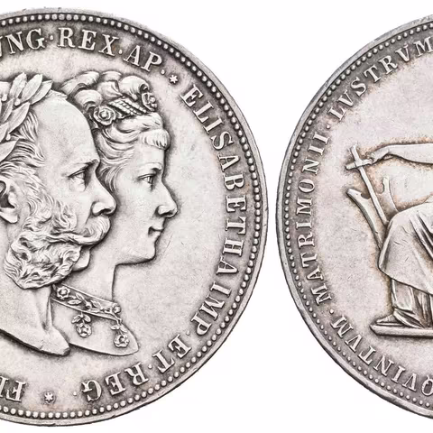 2 Zlatník 1879 - Stříbrná svatba, bez tečky za slovem ELISABETHA na líci,