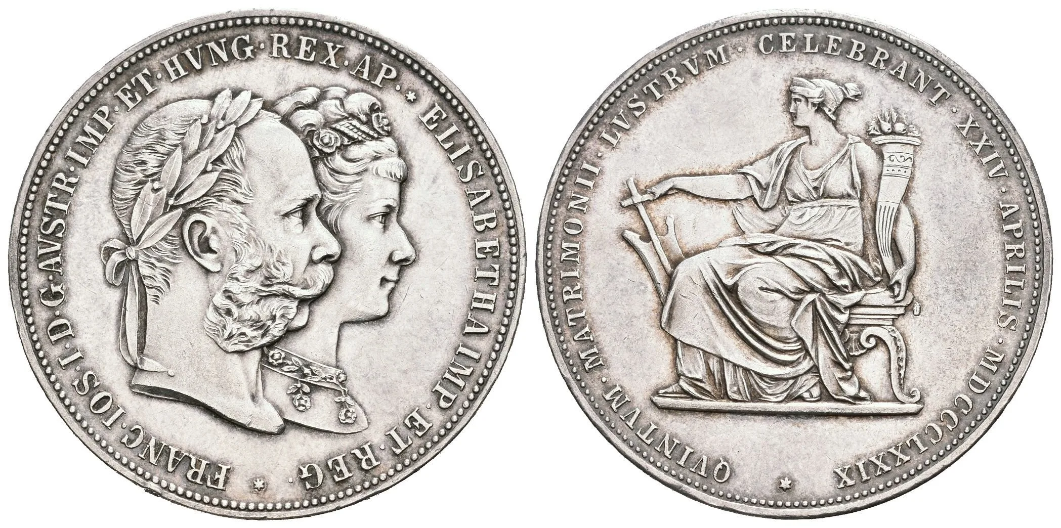 2 Zlatník 1879 - Stříbrná svatba, bez tečky za slovem ELISABETHA na líci, — 1