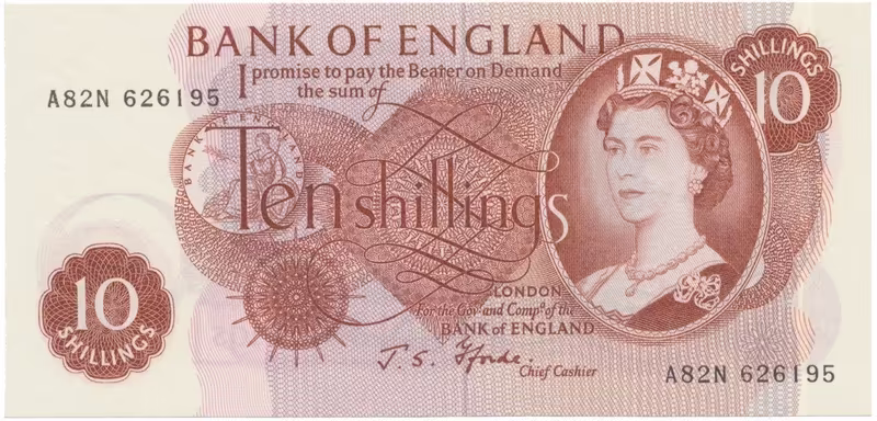 Velká Británie, 10 Shillings (1966~1970), Fforde, P.373c, typ A--N