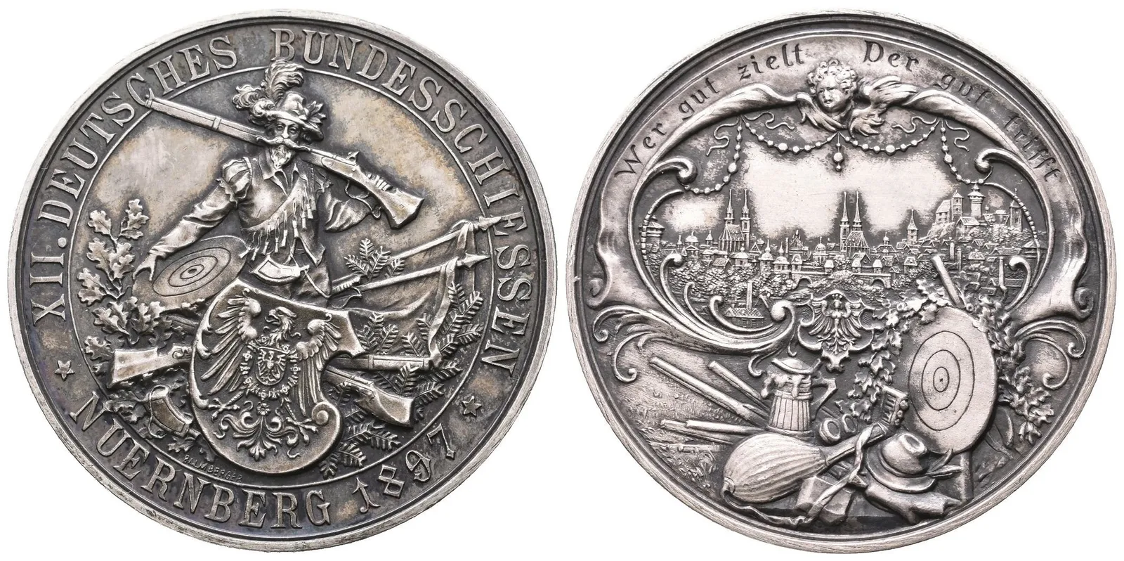 AR Medaile 1897 - XII. spolkové německé střelby v Norimberku. Ag 40 mm — 1