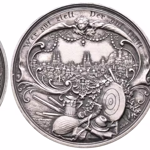AR Medaile 1897 - XII. spolkové německé střelby v Norimberku. Ag 40 mm