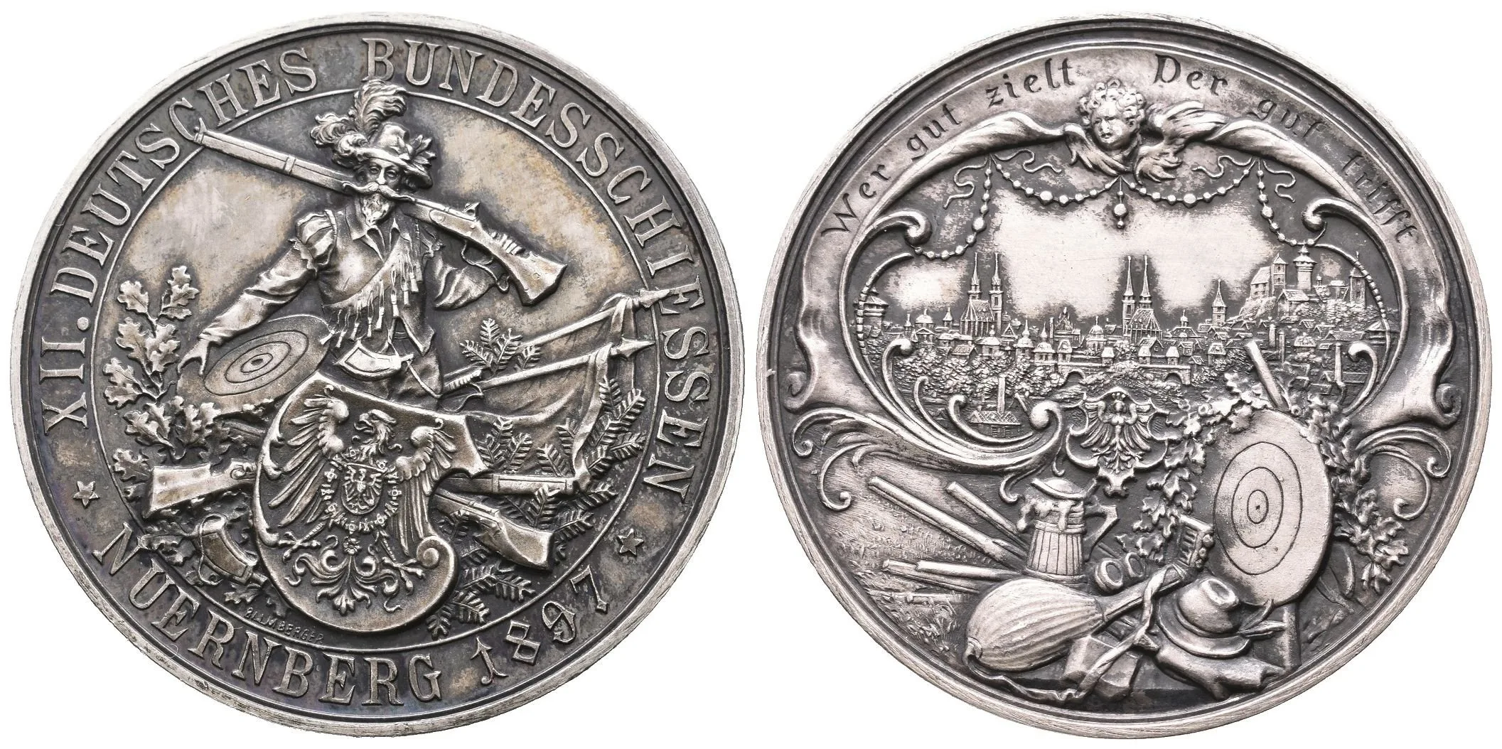 AR Medaile 1897 - XII. spolkové německé střelby v Norimberku. Ag 40 mm — 1
