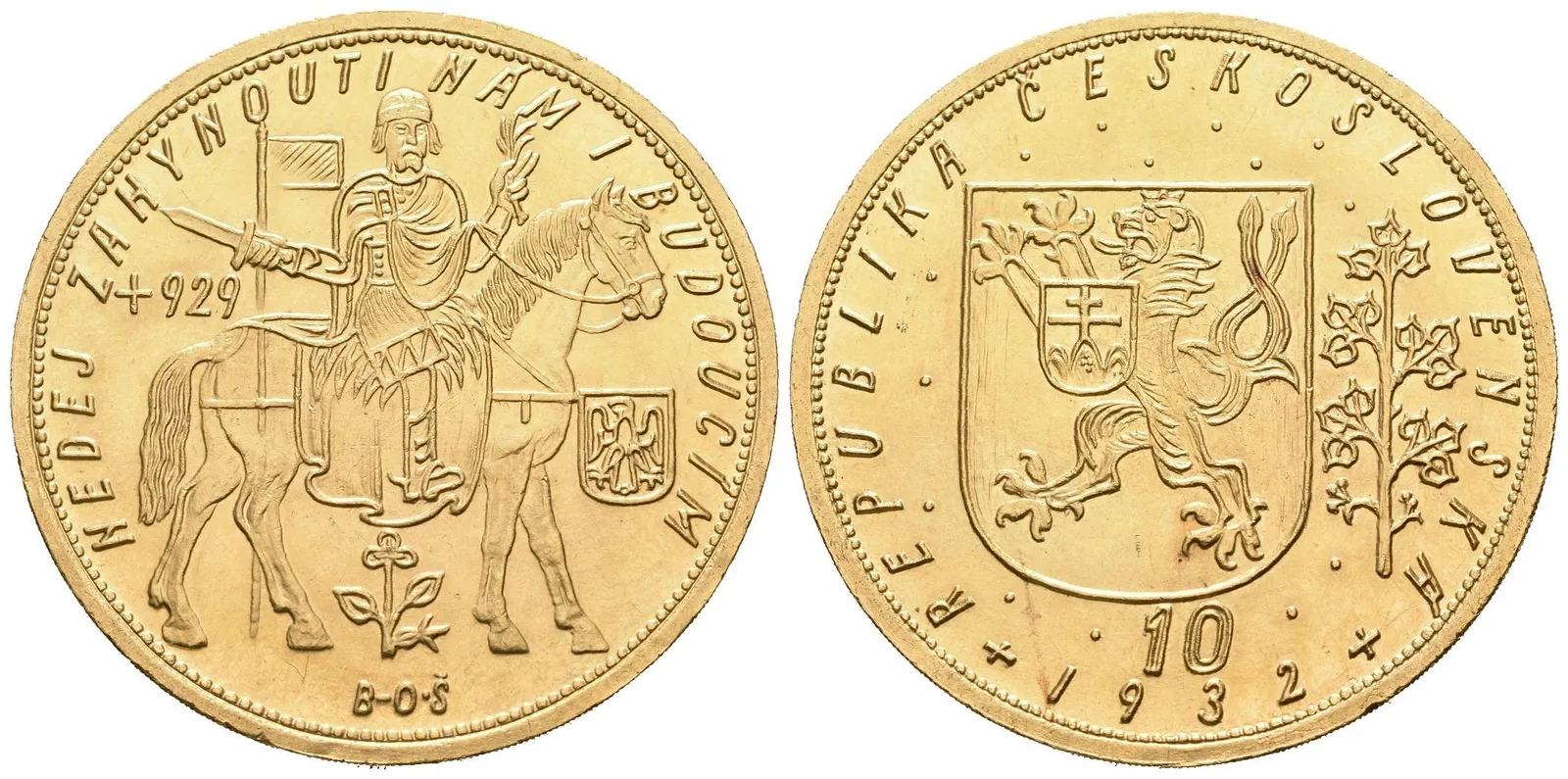 10 Dukát 1932 (raženo pouze 1035 ks), nádherná zachovalost — 1