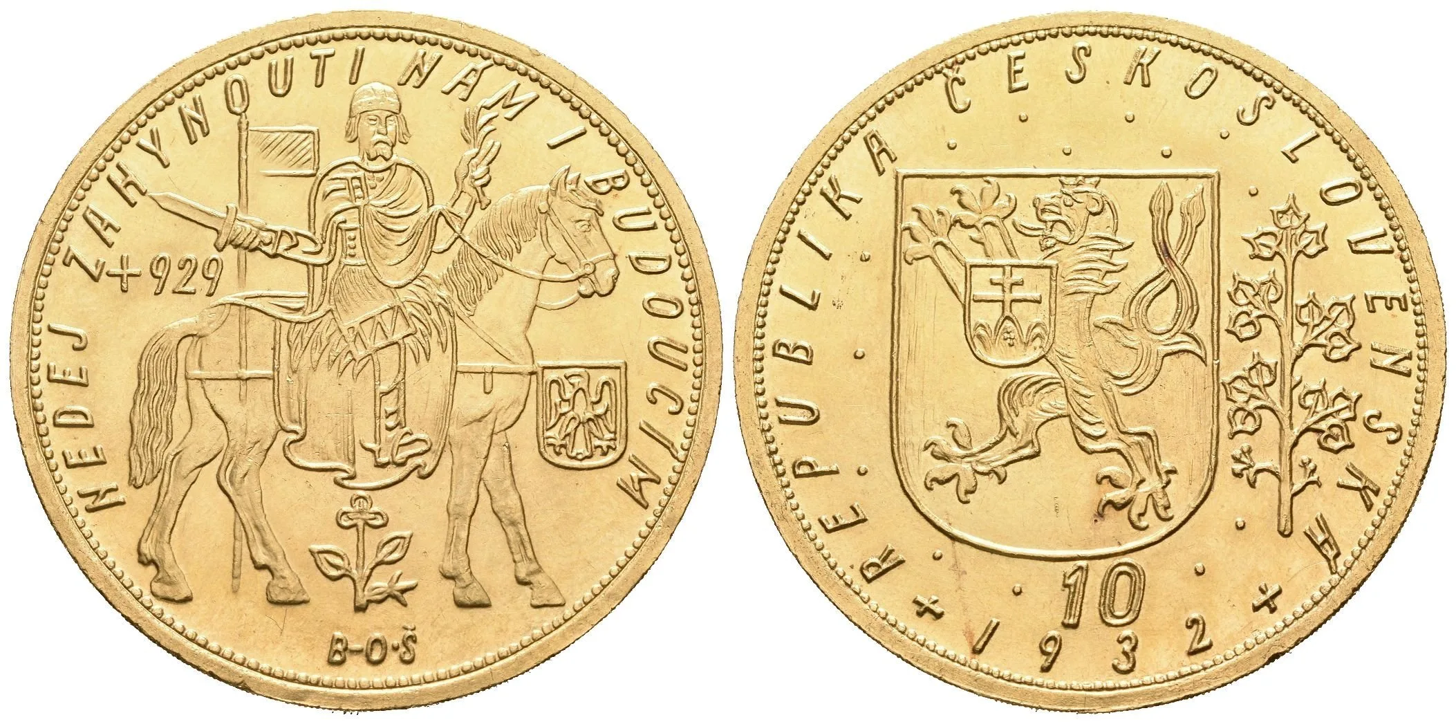 10 Dukát 1932 (raženo pouze 1035 ks), nádherná zachovalost — 1