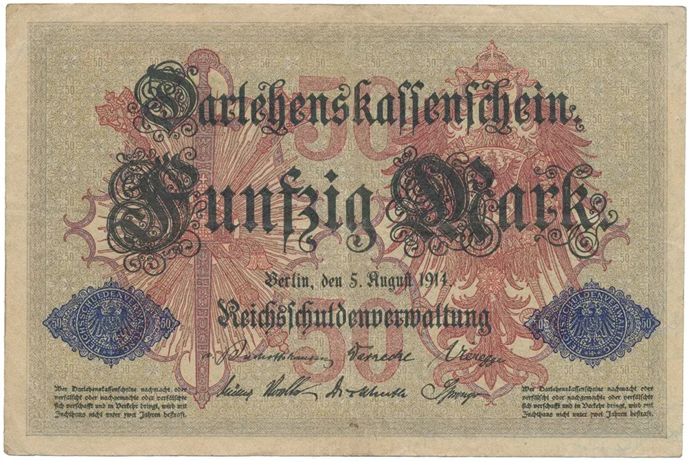 Německo, 50 Mark 1914, 7-místný číslovač, Ro.50b