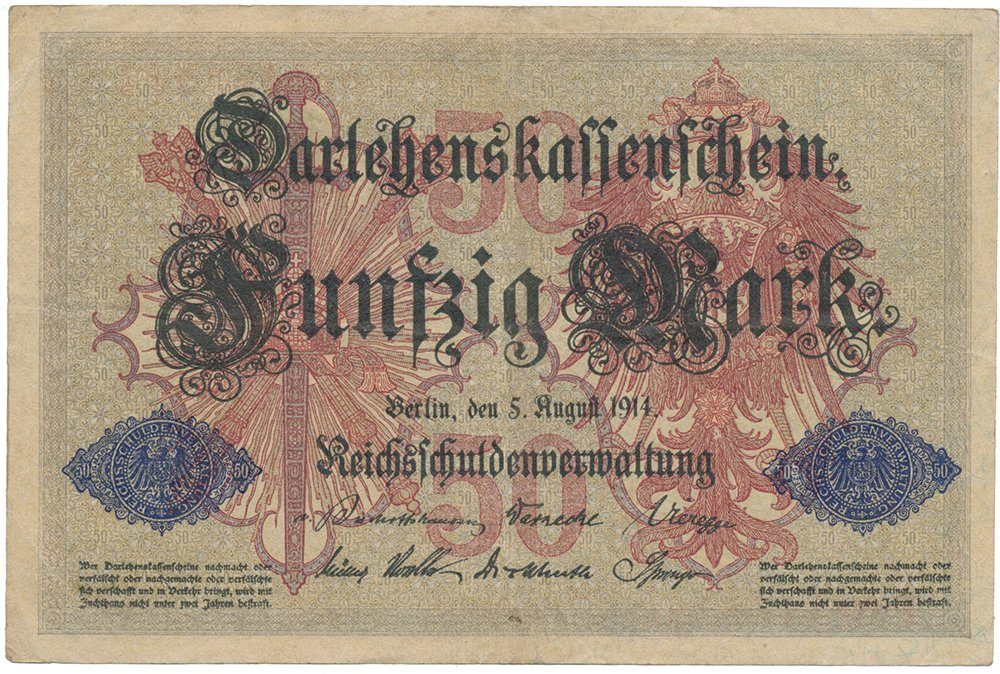 Německo, 50 Mark 1914, 7-místný číslovač, Ro.50b