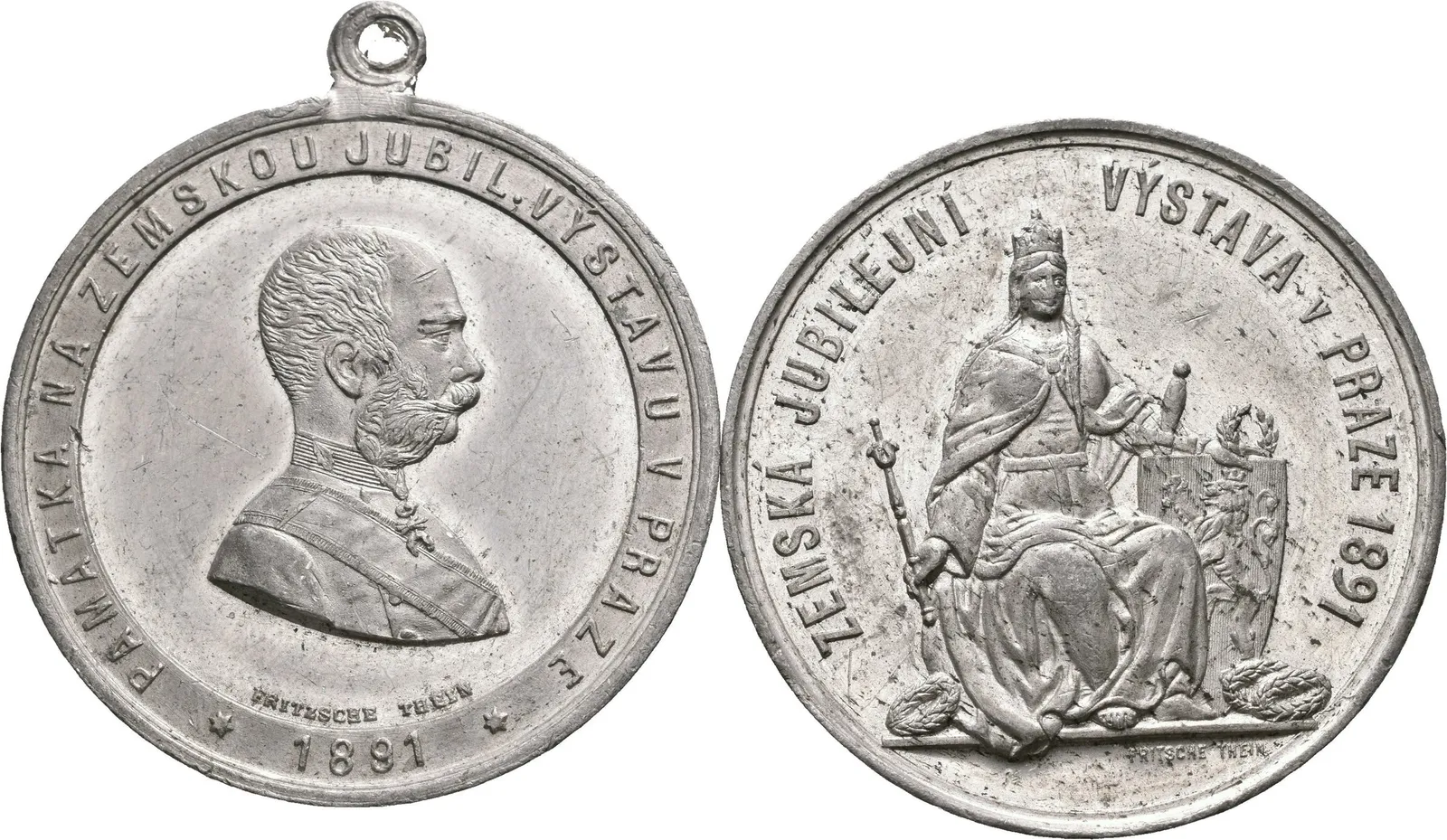 AE Medaile (Fritsche Thein) - Poprsí Františka Josefa I. zprava, opis / Průmyslový palác, — 1