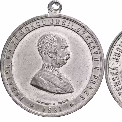 AE Medaile (Fritsche Thein) - Poprsí Františka Josefa I. zprava, opis / Průmyslový palác,