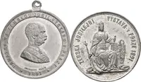 AE Medaile (Fritsche Thein) - Poprsí Františka Josefa I. zprava, opis / Průmyslový palác, — 1