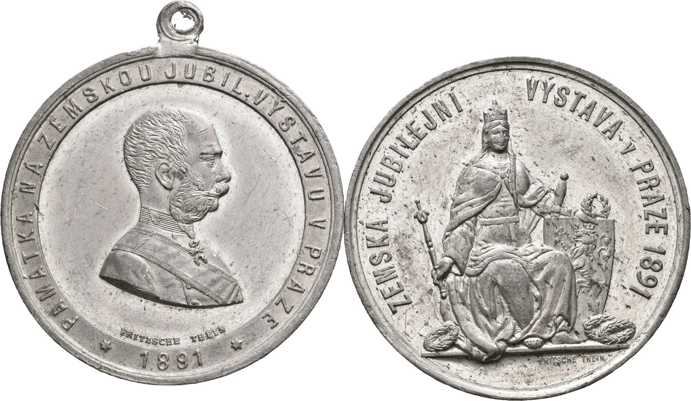 AE Medaile (Fritsche Thein) - Poprsí Františka Josefa I. zprava, opis / Průmyslový palác, — 1