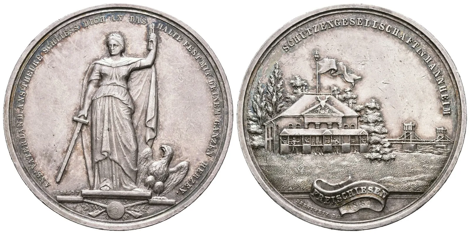 AR Medaile 1861 (Sebald, Drentwett) - Volné spolkové střelby v Mannheimu. — 1