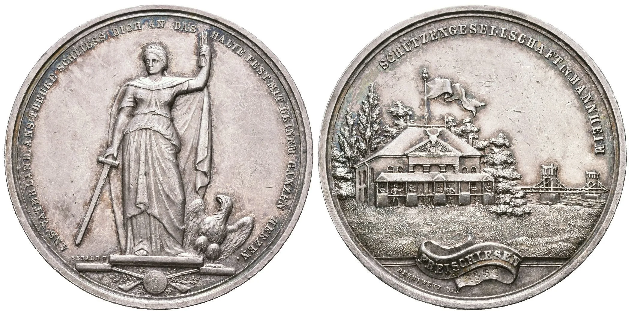 AR Medaile 1861 (Sebald, Drentwett) - Volné spolkové střelby v Mannheimu. — 1