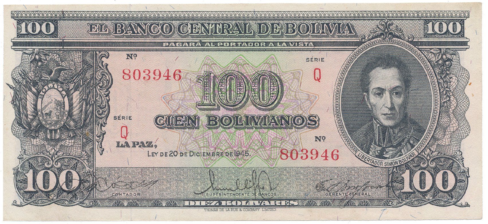 Bolívie, 100 Bolivianos 1945, P.142