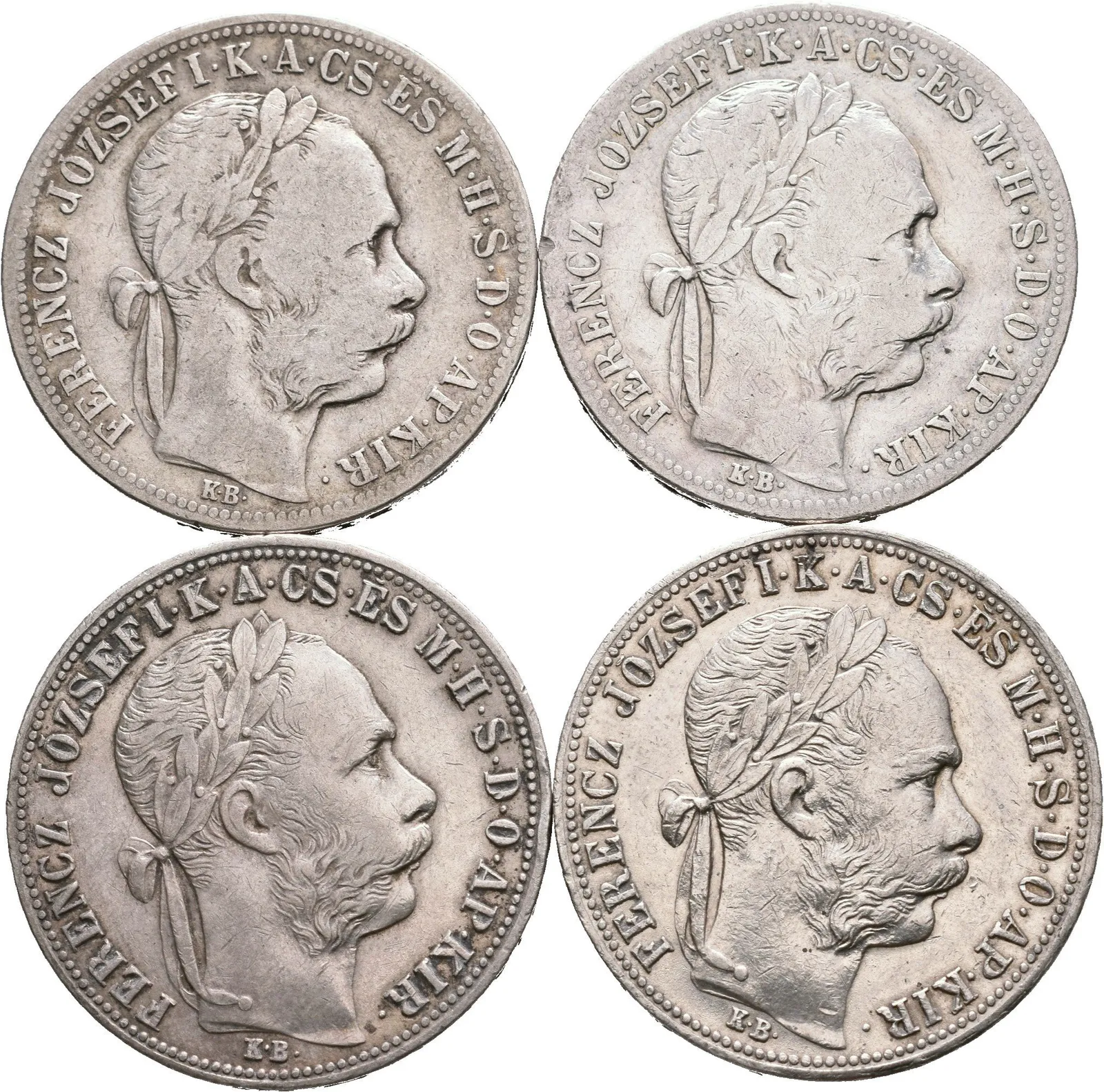 Zlatník 1883 KB, 1884 KB, 1888 KB, oběhové zachovalosti_4 ks — 1