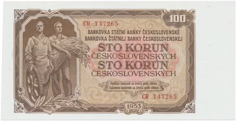 Československo, 100 Koruna 1953, tisk Moskva, série CR, Hej.95a1