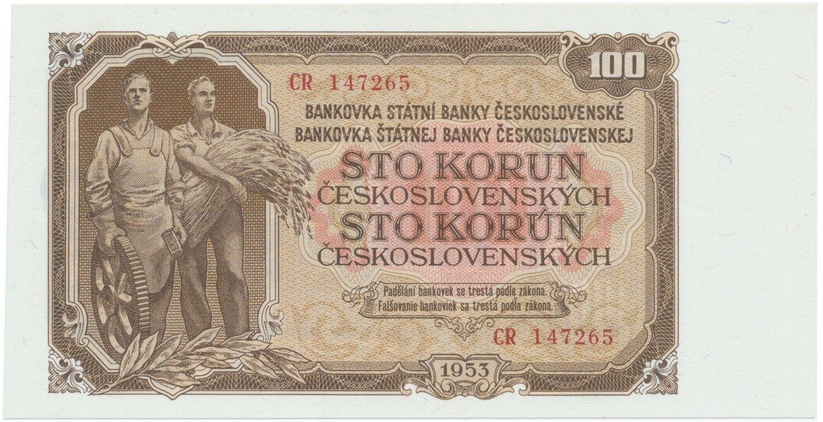 Československo, 100 Koruna 1953, tisk Moskva, série CR, Hej.95a1