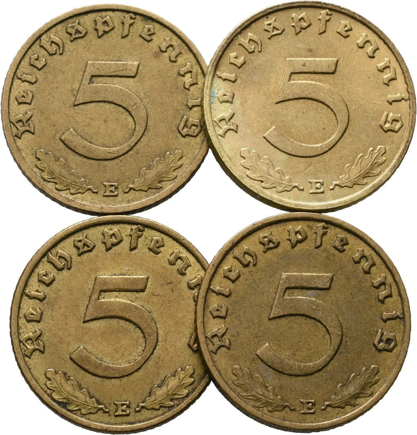 III. říše, 5 Pfennig 1937 - 1939, lot 4 ks