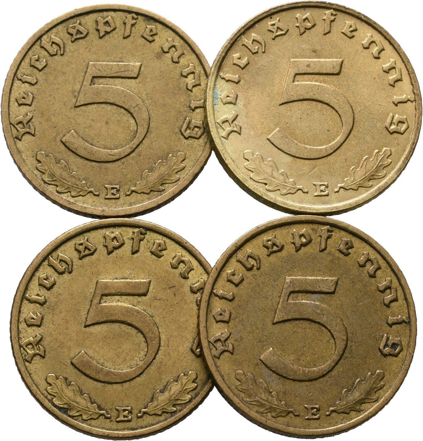 III. říše, 5 Pfennig 1937 - 1939, lot 4 ks