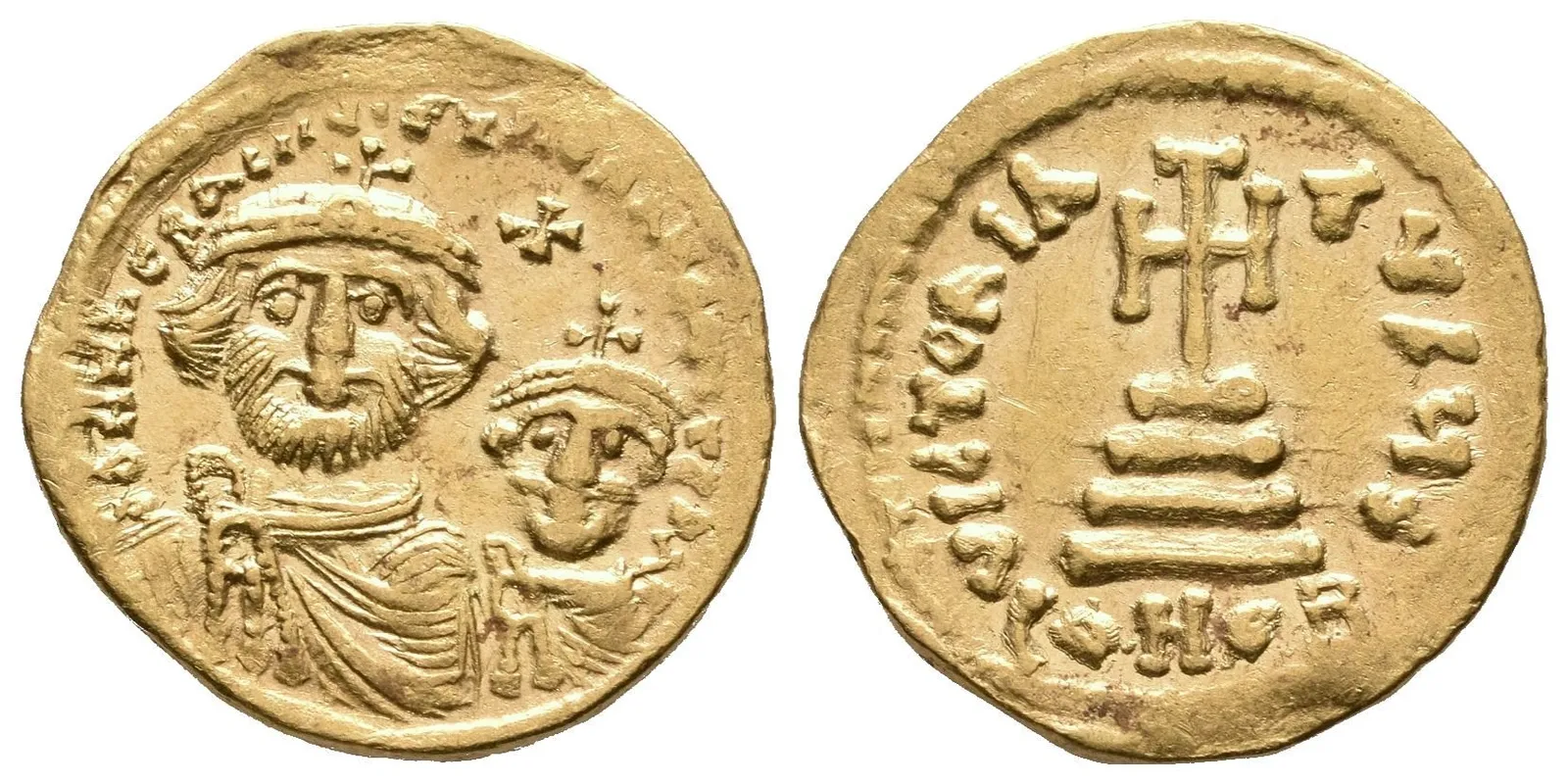 Solidus, Constantinopolis, 616 - 625, Heraclius a Heraclius Constantinus čelně / Kříž — 1