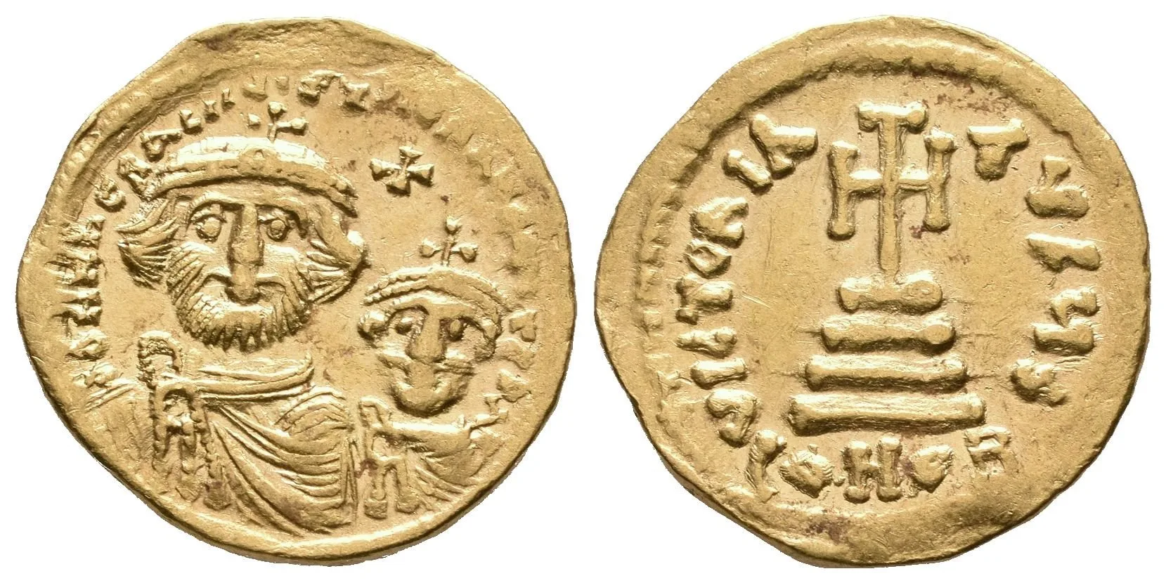 Solidus, Constantinopolis, 616 - 625, Heraclius a Heraclius Constantinus čelně / Kříž — 1
