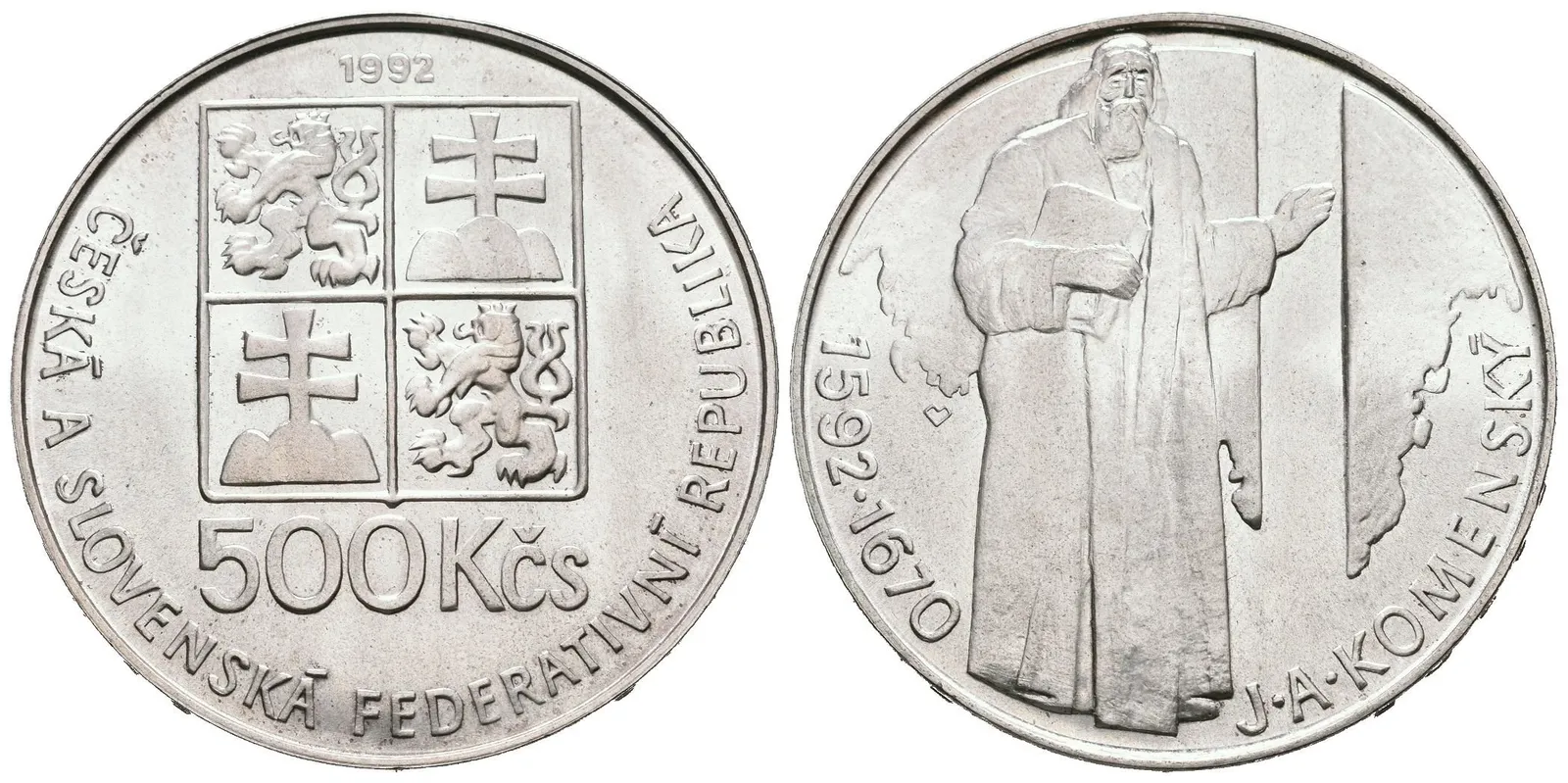 500 Kčs 1992 - Jan Amos Komenský, Aurea.192, ražební lesk, patina — 1