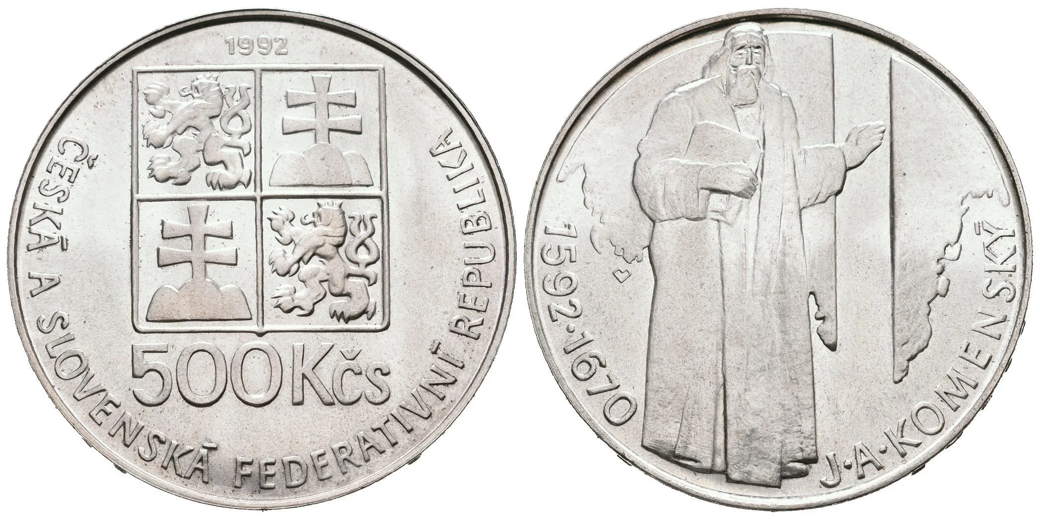500 Kčs 1992 - Jan Amos Komenský, Aurea.192, ražební lesk, patina — 1