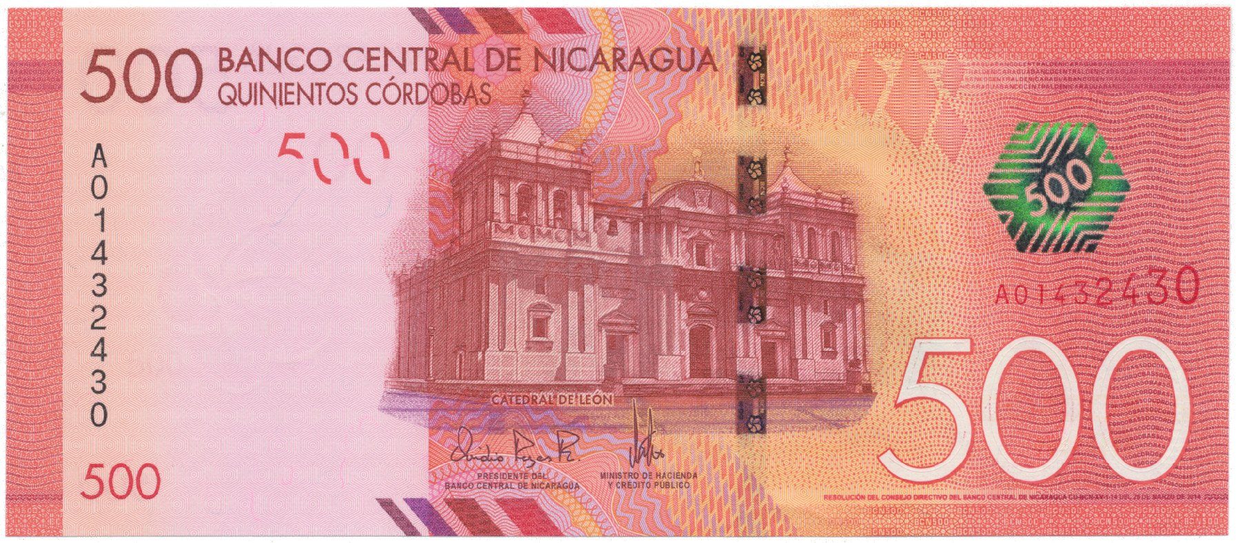 Nikaragua, 500 Cordobas 2014, plastová, P.214