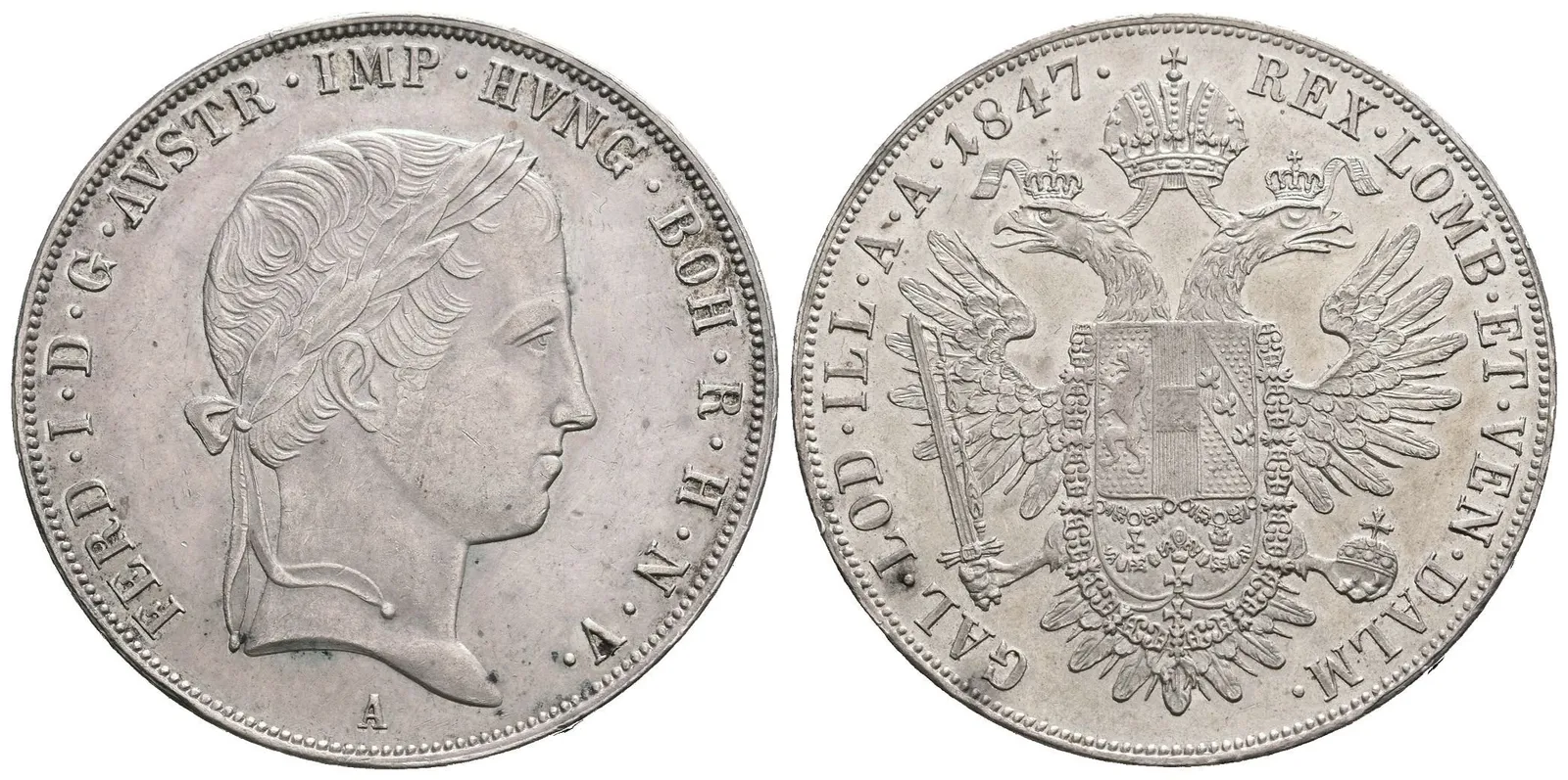 Tolar 1847 A, velmi pěkná zachovalost, zbytky lesku, tmavá patina, — 1