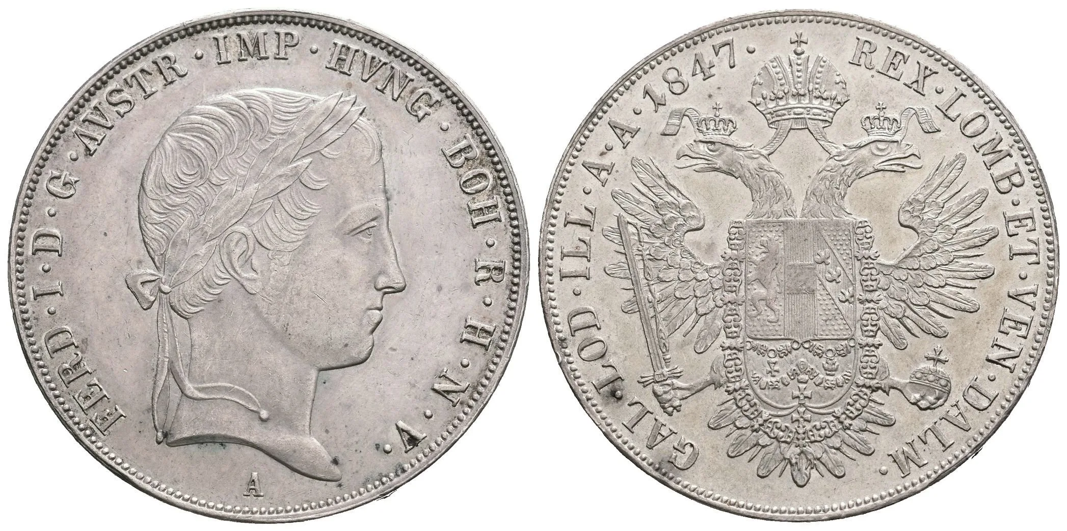 Tolar 1847 A, velmi pěkná zachovalost, zbytky lesku, tmavá patina, — 1
