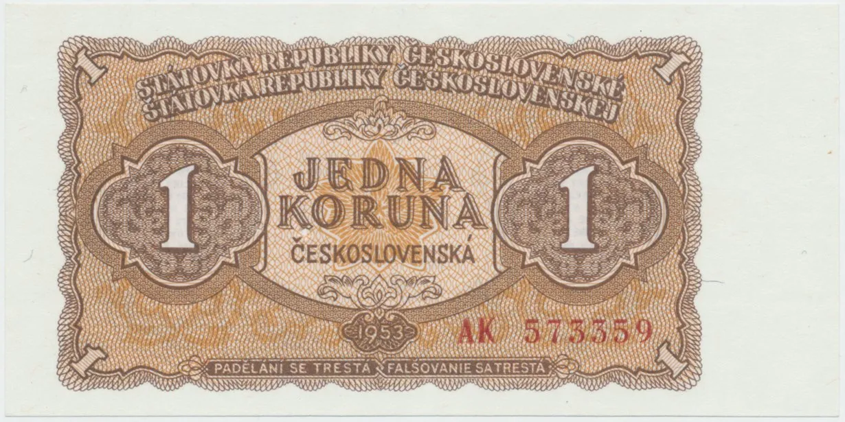 Československo, 1 Koruna 1953, tisk Moskva, série AK, perf. 3 md, Hej.89a1.S1