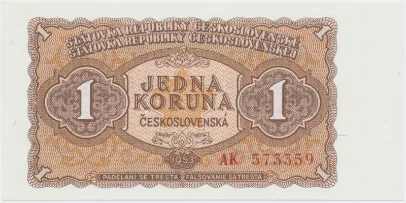 Československo, 1 Koruna 1953, tisk Moskva, série AK, perf. 3 md, Hej.89a1.S1