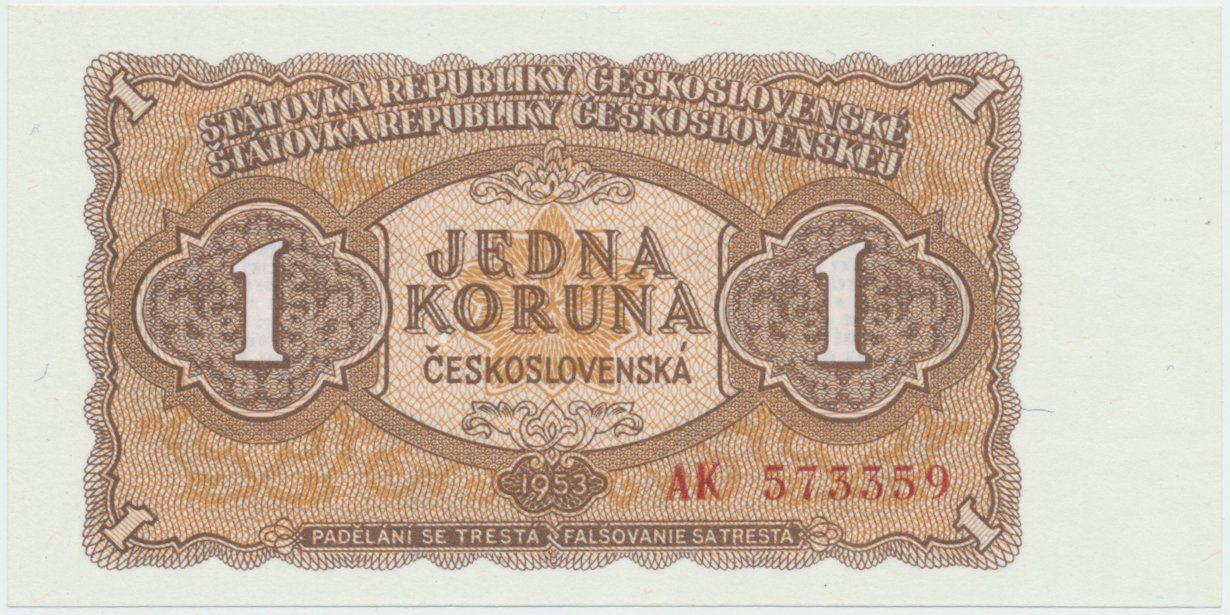 Československo, 1 Koruna 1953, tisk Moskva, série AK, perf. 3 md, Hej.89a1.S1