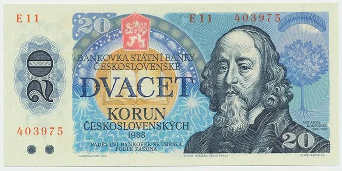Československo, 20 Koruna 1988, série E, Hej.109aE