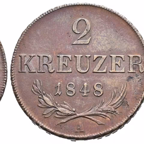 2 Krejcar 1848 A, pěkná zachovalost, patina, zbytky lesku, rysky