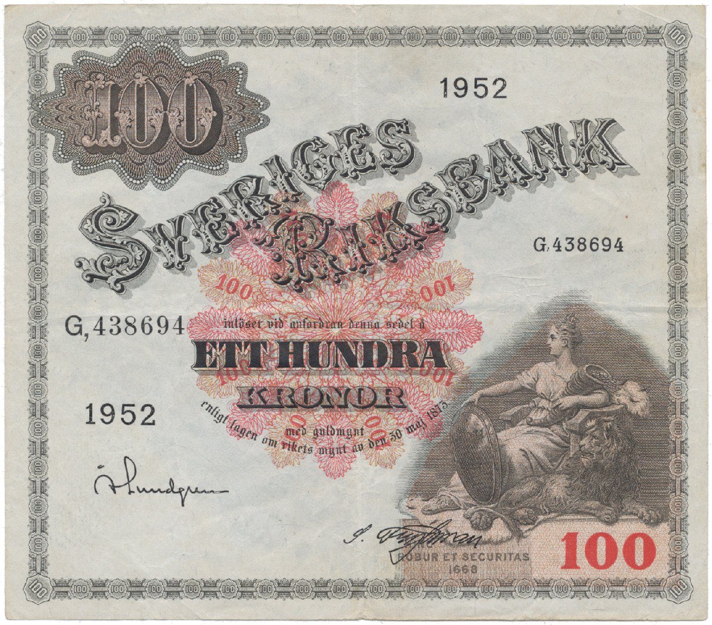 Švédsko, 100 Kronor 1952, P.36ah