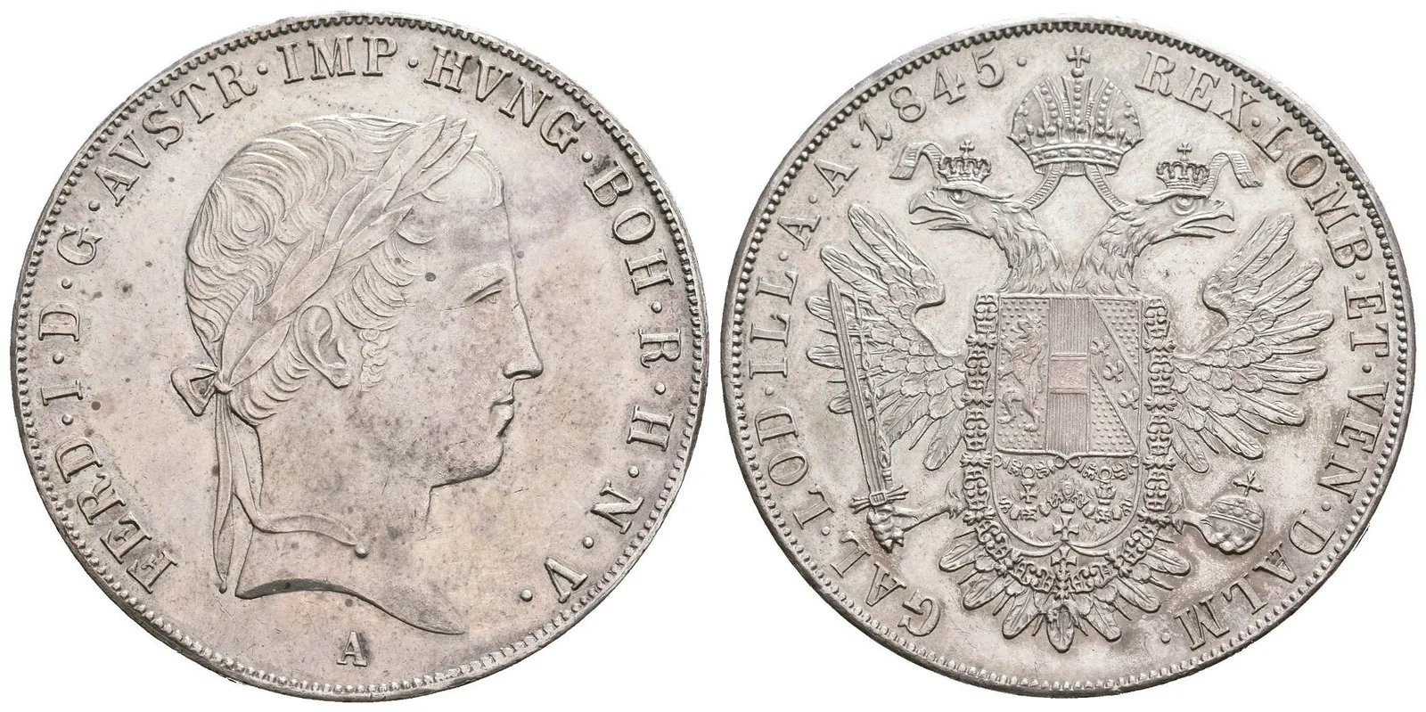 Tolar 1845 A, velmi pěkná zachovalost, patina, zbytky lesku, rysky — 1