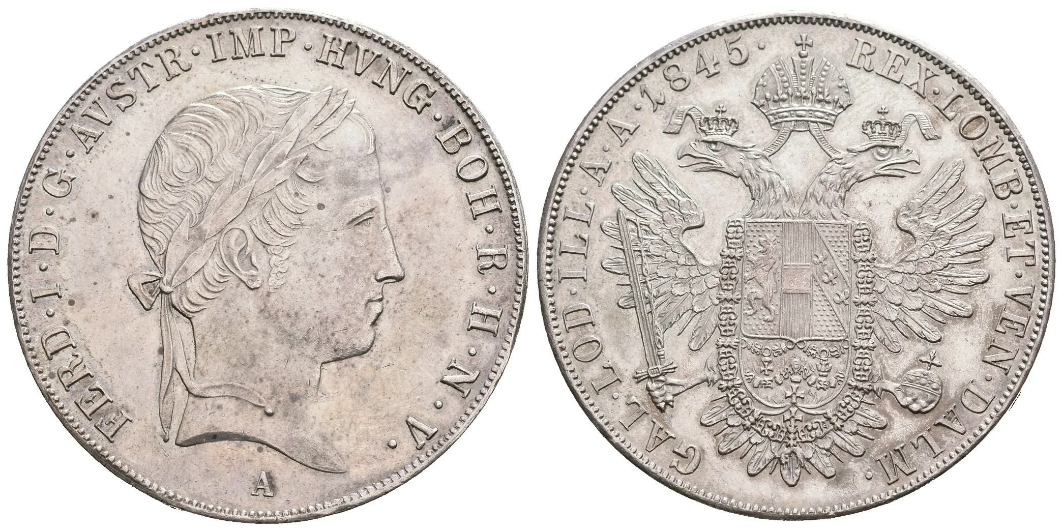 Tolar 1845 A, velmi pěkná zachovalost, patina, zbytky lesku, rysky — 1
