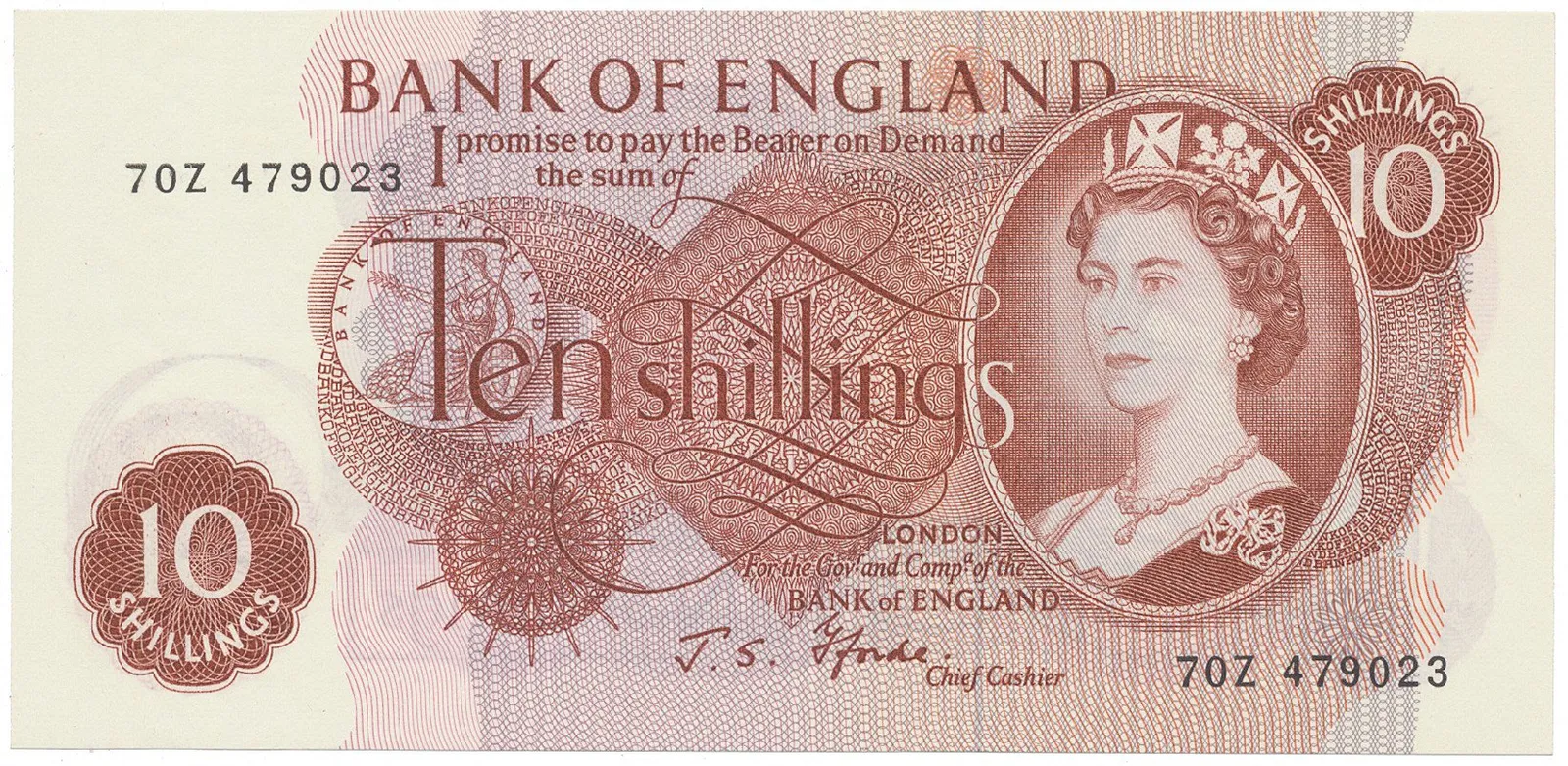 Velká Británie, 10 Shillings (1966~1970), Fforde, P.373c, typ --S/--Z