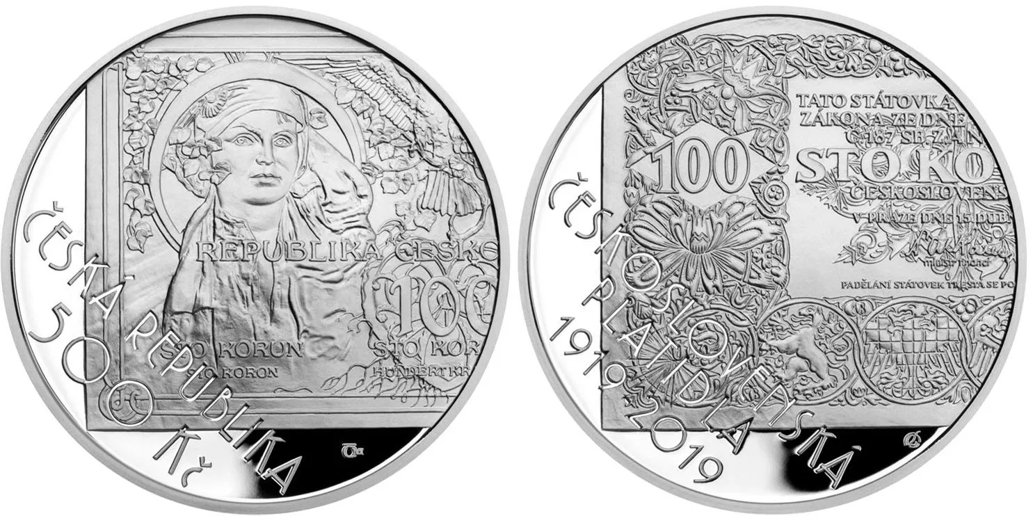 500 Kč 2019 - Zahájení vydávání československých platidel, PROOF