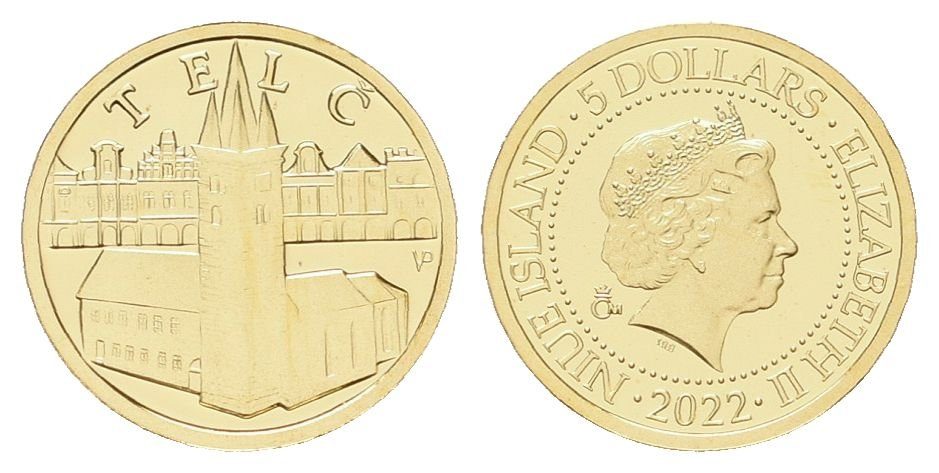 Zlatá mince Telč - dobová pohlednice