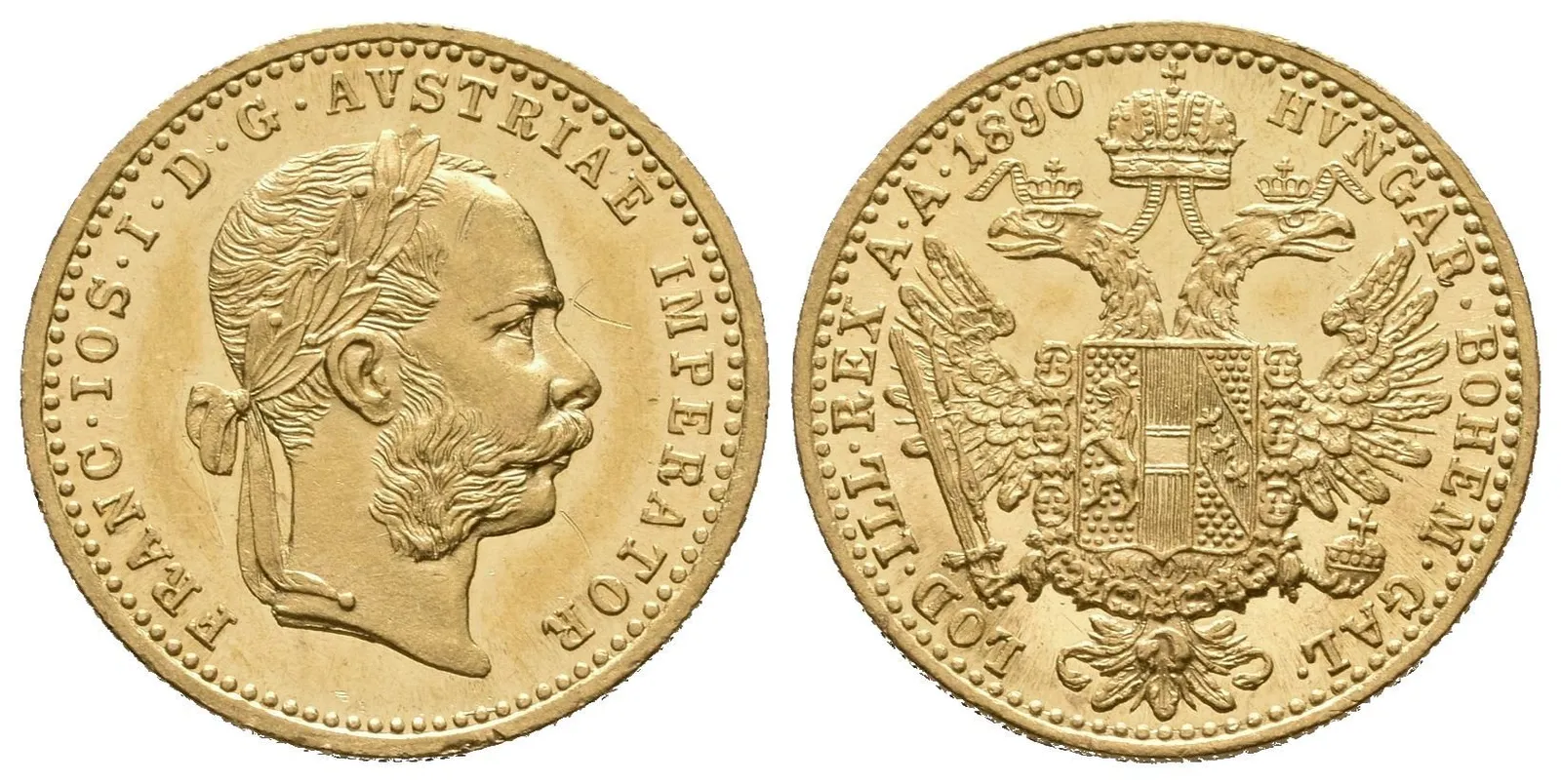 Dukát 1890, krásná zachovalost, ražební lesk, rysky a drobné hranky — 1