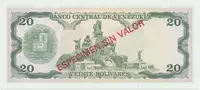 Venezuela, 20 Bolivares 1989, anulát - ESPECIMEN SIN VALOR, P.63bs - fotografie 2