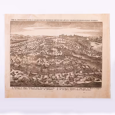 (Praha, bitva na Bílé hoře) TAB: II., BOHEMORVM ACIEI Á CӔSAREANIS ET BAVARICIS DIE VII. NOU: AN. 1620. PROFLIGATӔ DELINEATIONEM EXHIBENS.