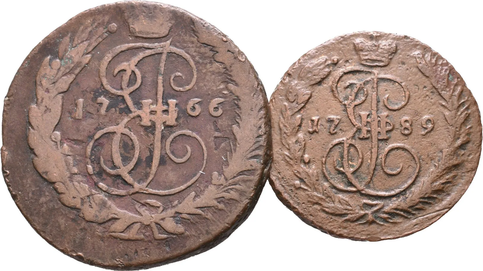 2 Kopějka 1766 MM, Moskva, Bitkin2.534, Uzd.2682, přeražba na 4 Kopějce Petra III. — 1