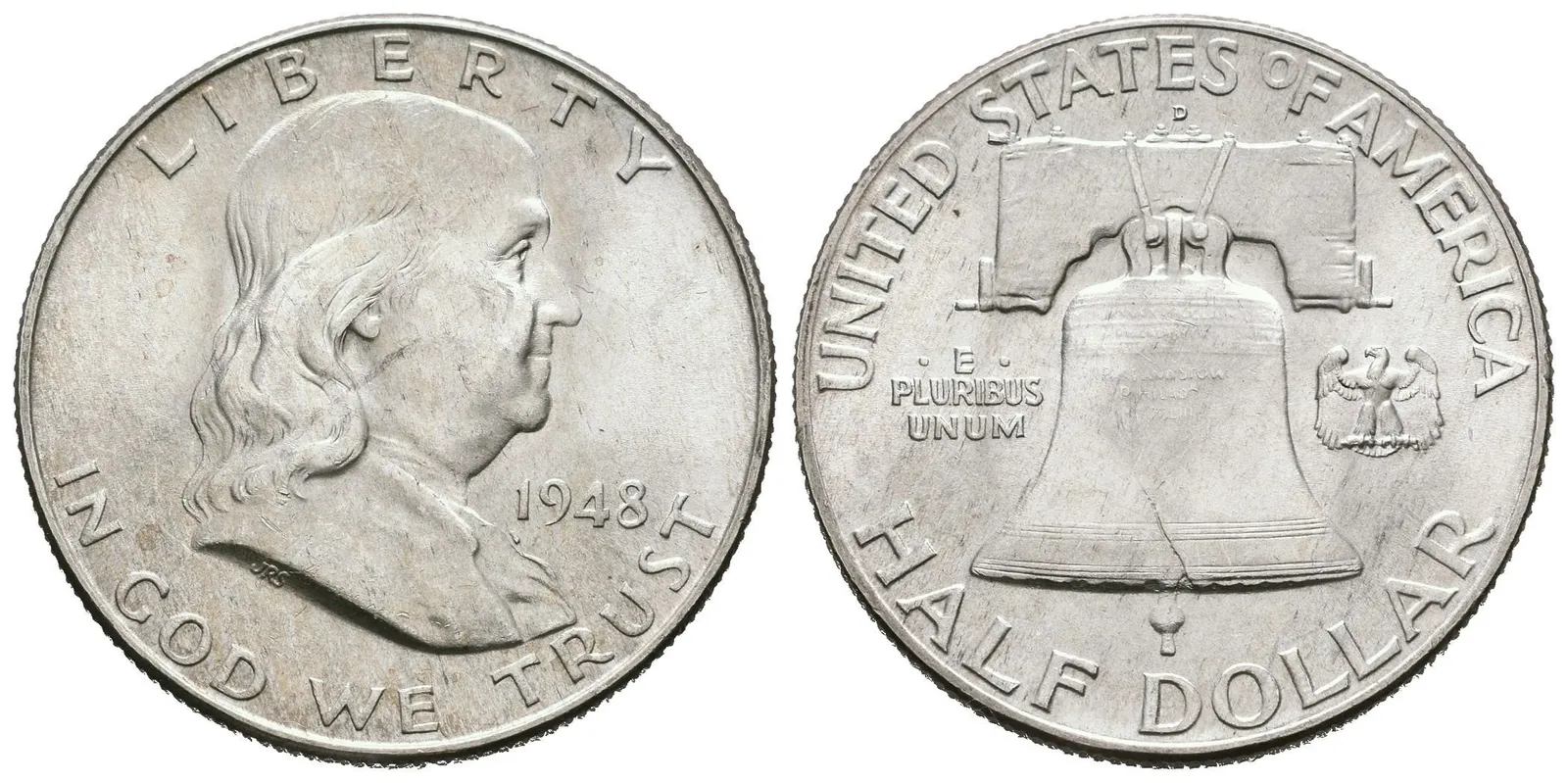 1/2 Dollar 1948 D, KM.199, krásná zachovalost, lesk, patina — 1